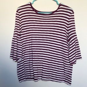 Flare Sleeve Striped Blouse